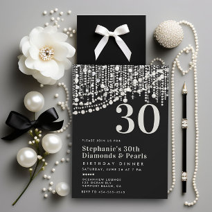 Invitation Diamonds Pearls Black White 30e anniversaire Dîner