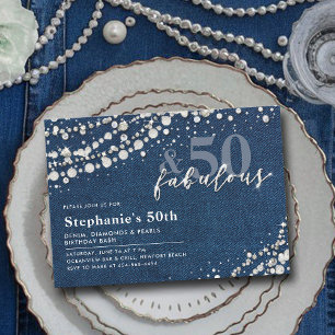 Invitation Diamonds Pearls Denim Chic Fabuleux 50e anniversai