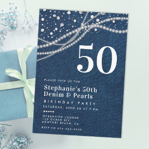 Invitation Diamonds Pearls Denim classe élégante 50e annivers