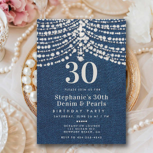 Invitation Diamonds Pearls Denim Glitz Glam 30e anniversaire