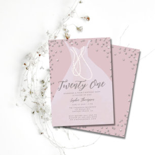 Invitation Diamonds Pearls élégante robe rose 21e Anniversair