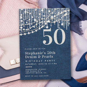 Invitation Diamonds Pearls Fringe Jean Denim 50e anniversaire