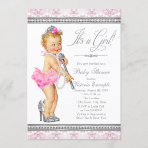Invitation Diamonds Pearls Haut talon Petit Baby shower-Dame