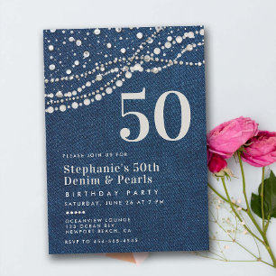 Invitation Diamonds Pearls Jeans classe élégante 50e annivers