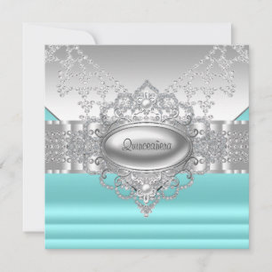 Invitation Diamonds Pearls Quinceanera bleu Turquoise Invitat