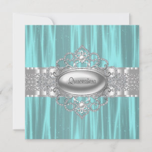 Invitation Diamonds Pearls Quinceanera bleu Turquoise Invitat