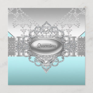 Invitation Diamonds Pearls Quinceanera bleu Turquoise Invitat