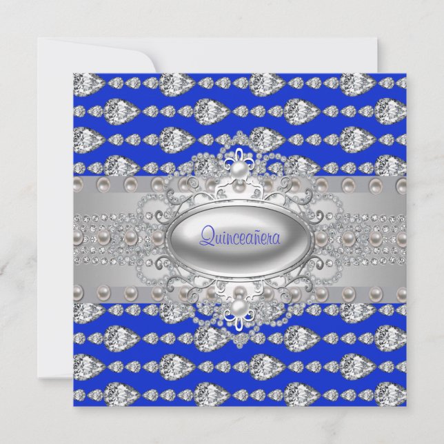 Invitation Diamonds Pearls Royal Blue Anniversaire Party (Devant)
