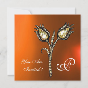 Invitation DIAMONT TULIPS MONOGRAM, Agate orange jaune