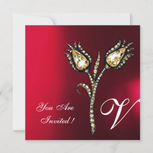 Invitation DIAMONT TULIPS MONOGRAM, Rouge Bourgogne Blanc