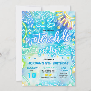 Invitation Diapositive d'eau Pad Anniversaire Fête Tie Dye Gl