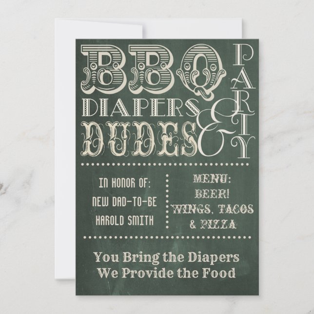 Invitation Diapositives pour barbecue en tableau vert et Baby (Devant)