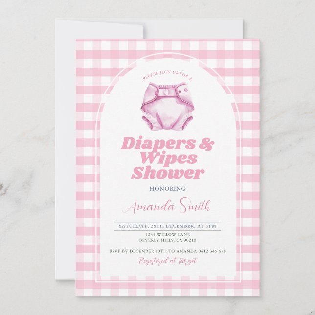 Invitation Diapositives roses et lingettes Baby shower Blush  (Devant)