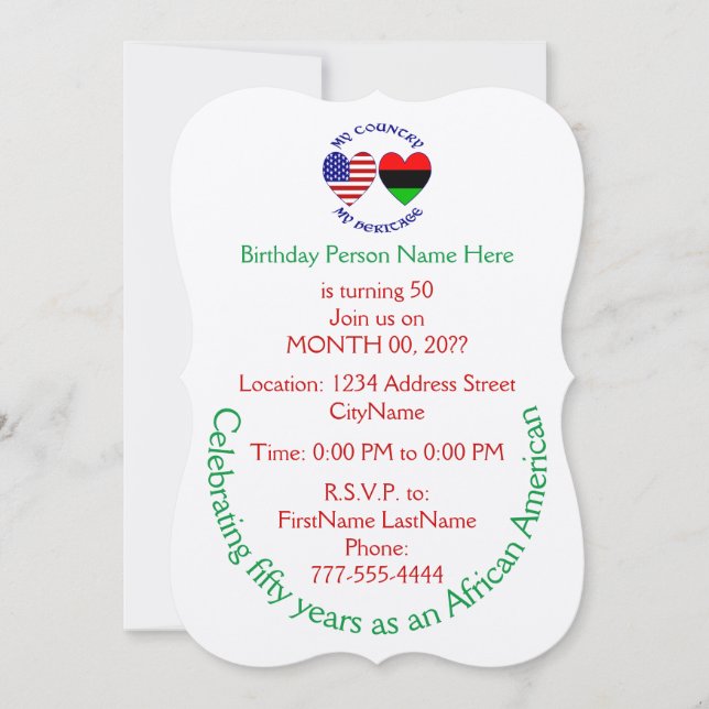 Invitation Diaspora africaine Drapeau USA Cœur Pays Patrimoin (Devant)
