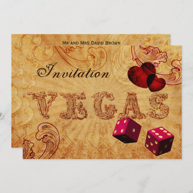 Invitation dice rose Vintage Vegas mariage invite (Devant / Derrière)