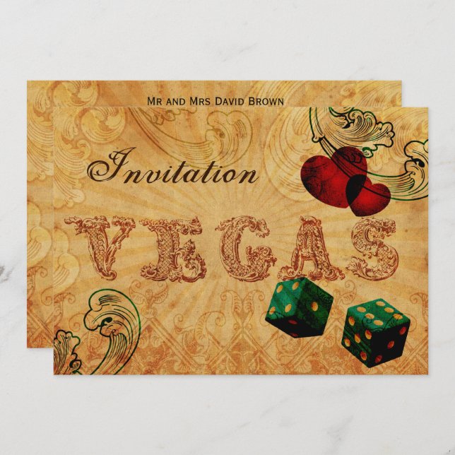 Invitation Dice vert émeraude Vintage Vegas mariage invite (Devant / Derrière)