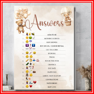 Invitation Dictionnaire EMOJI Jeu de Baby Shower Ours Aquarel