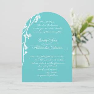 Invitation Die Cut Aqua Wild Flower Branch Mariage