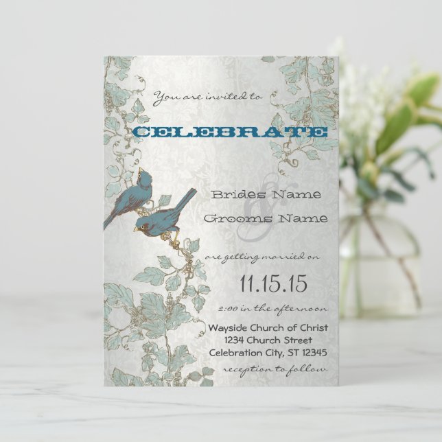 Invitation Die Cut Bluebirds assis dans un Mariage d'arbre (Debout devant)