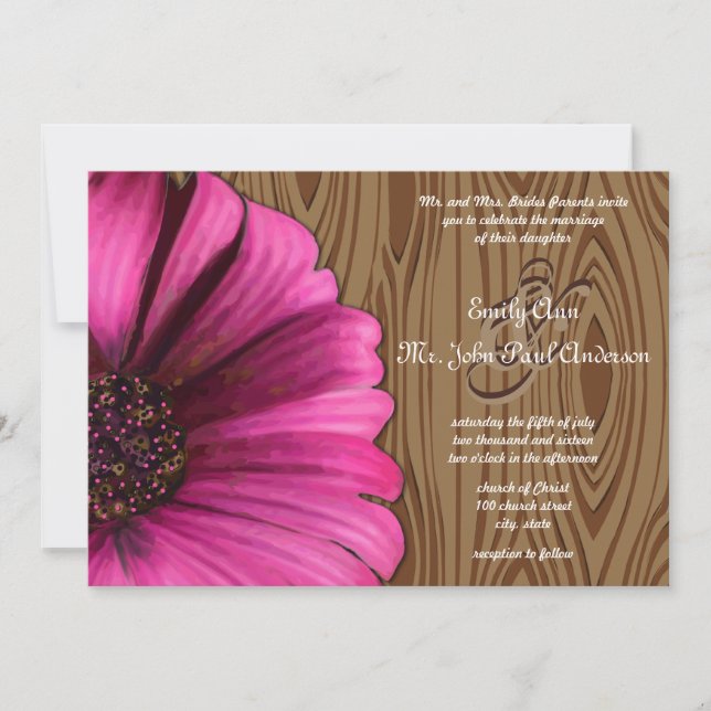 Invitation Die Cut Fuchsia Gerber Daisy Mariage de grains de  (Devant)
