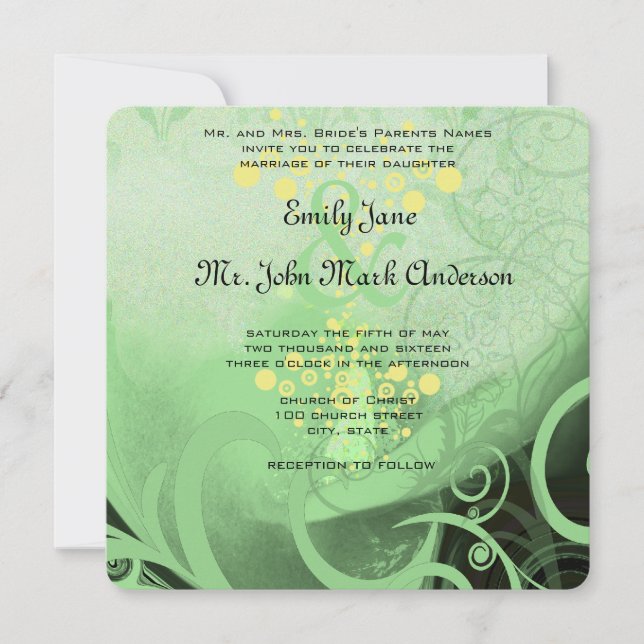 Invitation Die Cut Green Calla Lily Mariage (Devant)