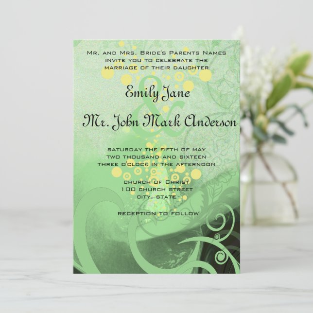 Invitation Die Cut Green Calla Lily Mariage (Debout devant)