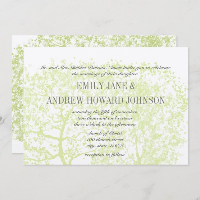 Invitation Die Cut Grey and Green Tree Mariages Personnalisé (Devant / Derrière)