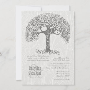 Invitation Die Cut Grey Romantic Tree Inséparable Woodgrain
