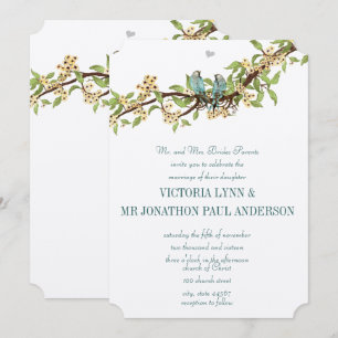 Invitation Die Cut Jaune Turquoise Aqua Blue Bird Wedding Inv