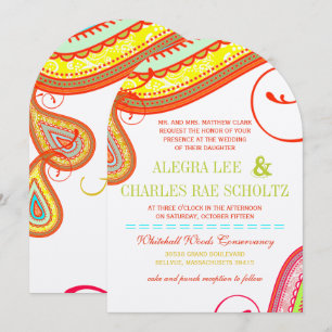 Invitation Die Cut Moderne Jaune Orange Aqua Mint Mariage