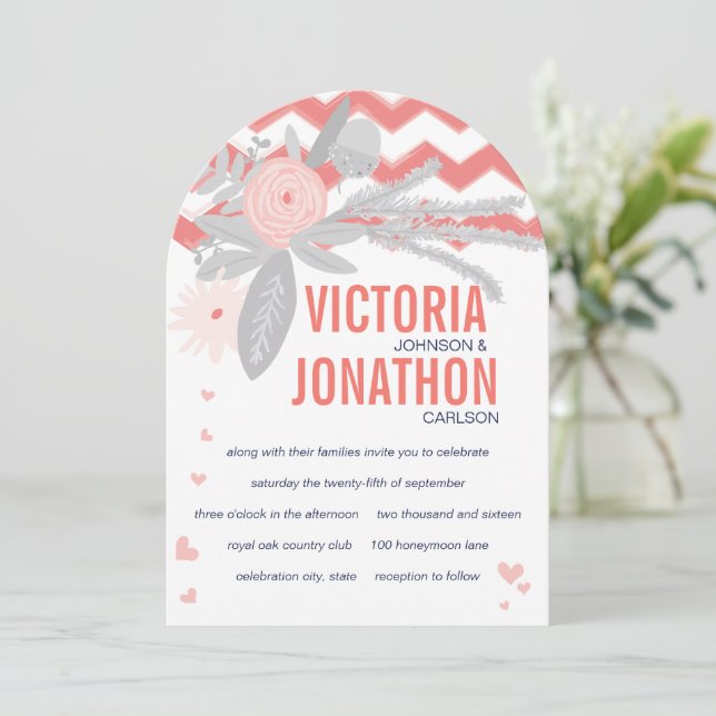 Invitation Die Cut Peachy Rose Grey Marine Mariage de la faun (Debout devant)