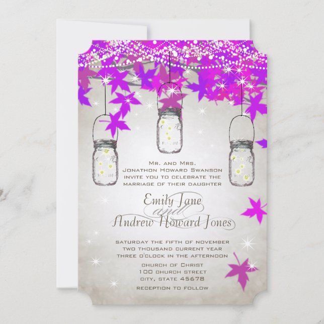 Invitation Die Cut Radiant Purple Mason Jar Wedding (Devant)