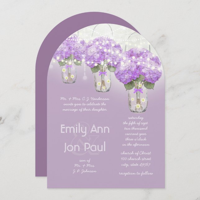 Invitation Die Cut Rayon Purple Mason Jar Mariage (Devant / Derrière)