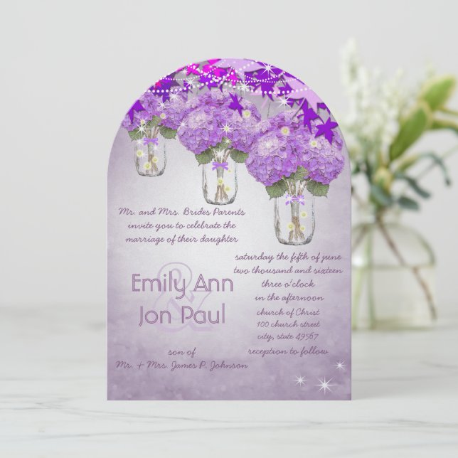 Invitation Die Cut Rayon Purple Mason Jar Mariage (Debout devant)