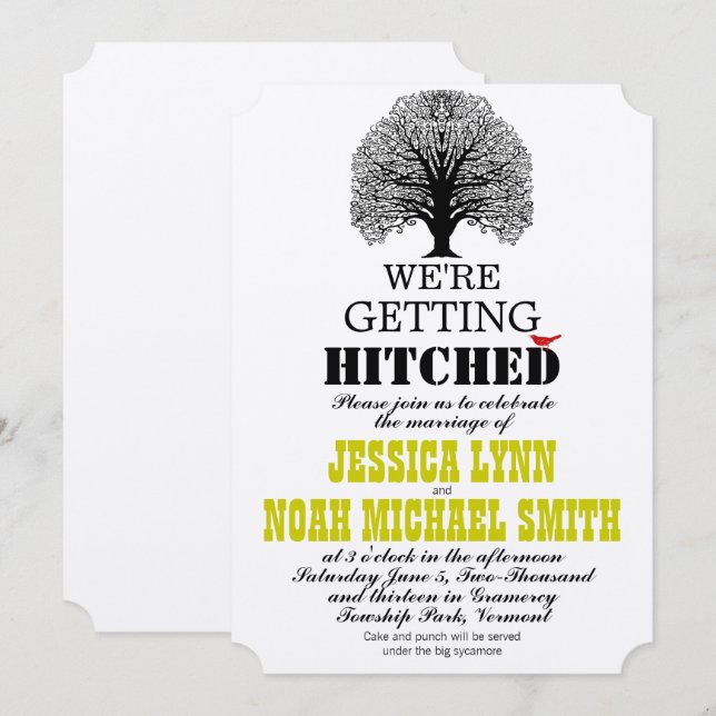 Invitation Die Cut Rustic Cute Bird Tree Mariage (Devant / Derrière)