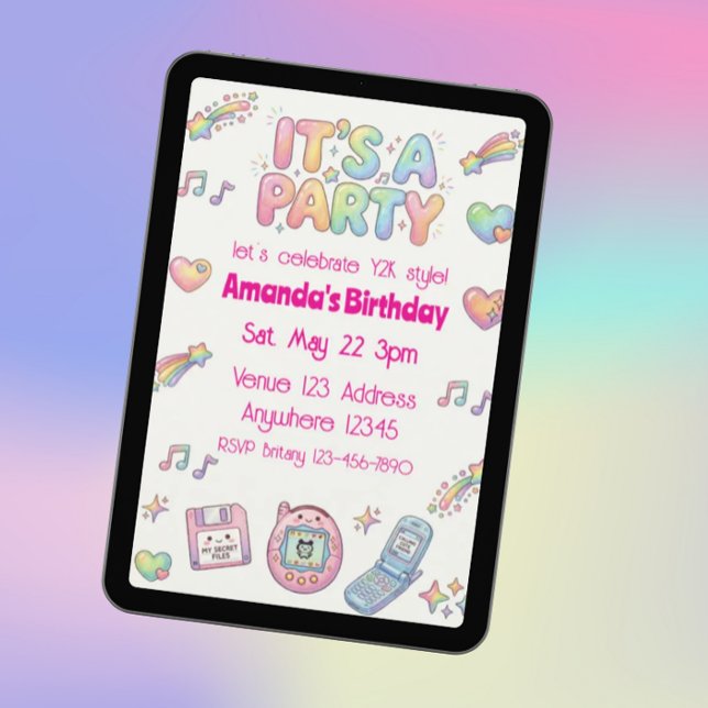 Invitation Digi-Cute Style Y2K Anniversaire Couleur Arc-en-ci (Créateur téléchargé)