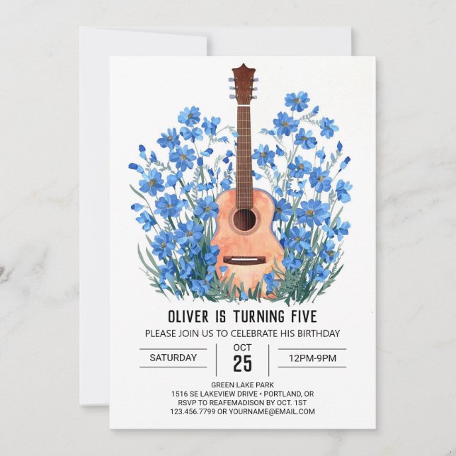 Invitation Digital Blue Guitar Boy Anniversaire (Devant)