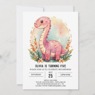 Invitation Digital Cute Funny Dinosaur Fille Anniversaire