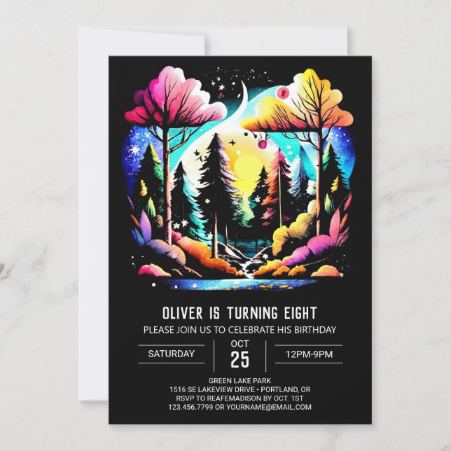 Invitation Digital Into the Woods Anniversaire de enfant (Devant)