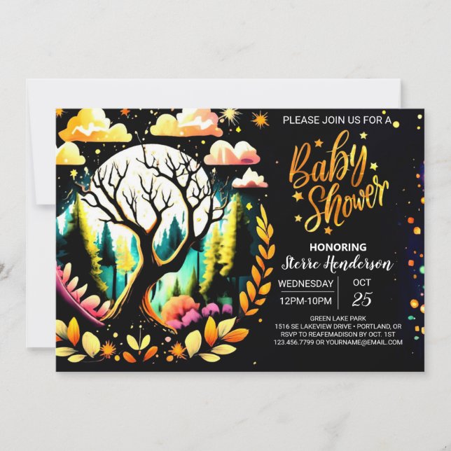 Invitation Digital Into the Woods Celebration Baby shower (Devant)
