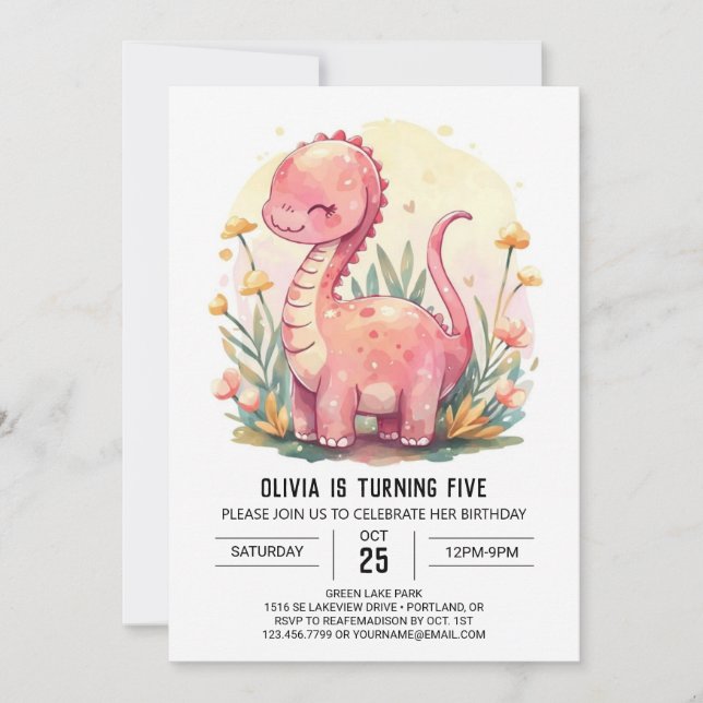 Invitation Digital Magic Elegant Dinosaur fille Anniversaire (Devant)
