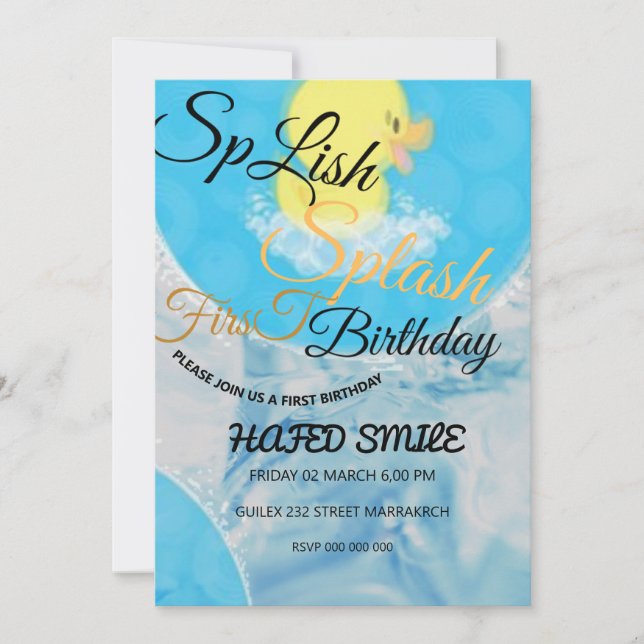 Invitation Digital Rubber Ducky Themed Birthday Invitation, B (Devant)