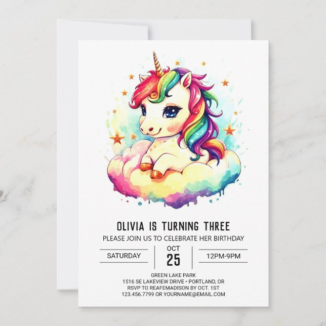 Invitation Digital Unicorn Anniversaire plaisir (Devant)