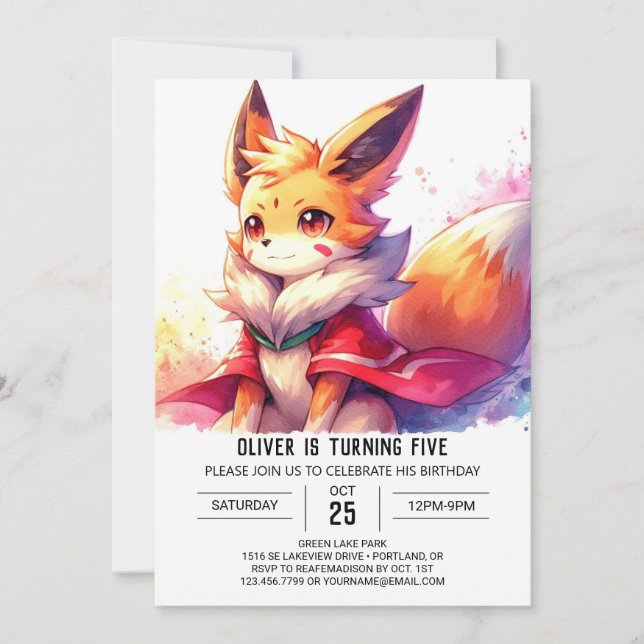 Invitation Digital Whimsical Fox Anniversaire (Devant)