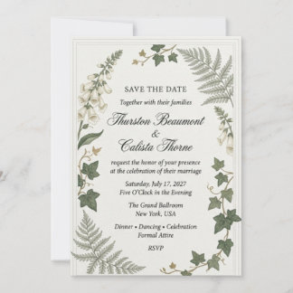 Invitation Digitale pourpre, Feuilles de Lierre, Frondes de F