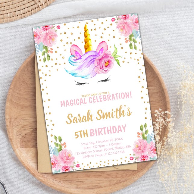 Invitation d'Imaginaire modifiable avec étincelles (Unicorn birthday birthday invitations)