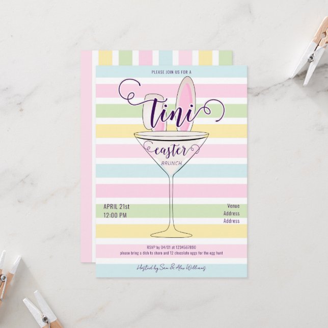 Invitation Dimanche de Pâques Martini Cocktail Brunch Dîner (Devant/Arrière en situation)