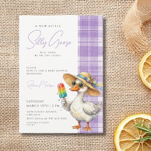 Invitation Dinde Chapeau Gingham Violet Fête de Bébé Glace