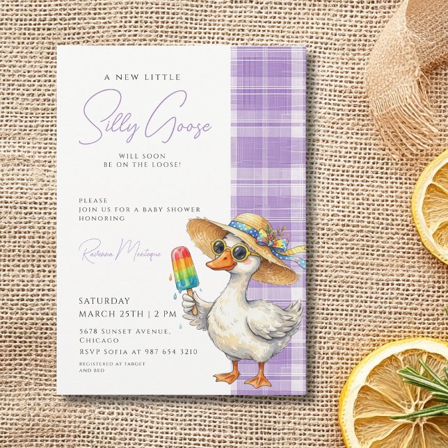 Invitation Dinde Chapeau Gingham Violet Fête de Bébé Glace (Créateur téléchargé)