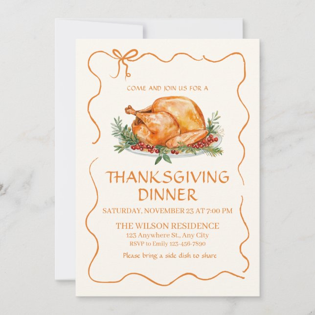 Invitation Dinde de dîner de Thanksgiving (Devant)